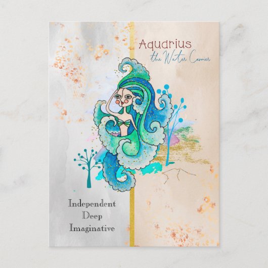 Zodiac Sign Aquarius Water Carrier Whimsical Girl Postkarte (Vorderseite)