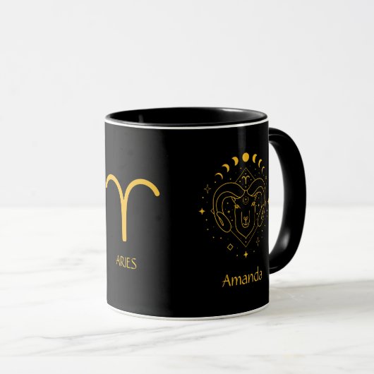 Zodiac Sign Aries Golden Yellow Anpassbare Tasse (VorderseiteRechts)