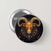 Zodiac Sign Aries Ram Steampunk Button (Vorne & Hinten)