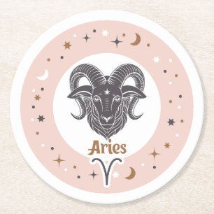 Zodiac Sign Aries Runder Pappuntersetzer