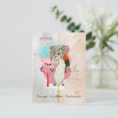 Zodiac Sign Aries Whimsical Girl Symbolic Ram Postkarte (Stehend Vorderseite)