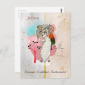 Zodiac Sign Aries Whimsical Girl Symbolic Ram Postkarte (Vorne/Hinten)