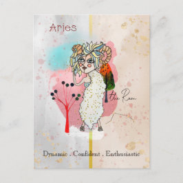 Zodiac Sign Aries Whimsical Girl Symbolic Ram Postkarte