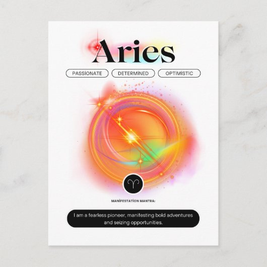 Zodiac Sign ARIES Zitat | Elementfeuer Postkarte (Vorderseite)
