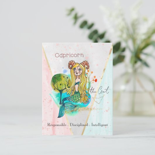 Zodiac Sign Capricorn Whimsical Girl Symbolic Goat Postkarte (Stehend Vorderseite)