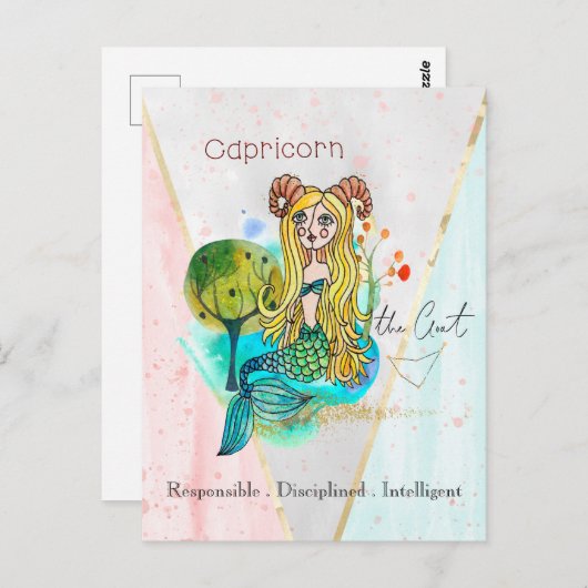 Zodiac Sign Capricorn Whimsical Girl Symbolic Goat Postkarte (Vorne/Hinten)