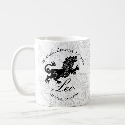 Zodiac Sign Custom Schwarz-weiß Leo Kaffeetasse (Links)