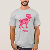 Zodiac Sign for Aries in Red Fraktal Pattern T-Shirt (Vorderseite)