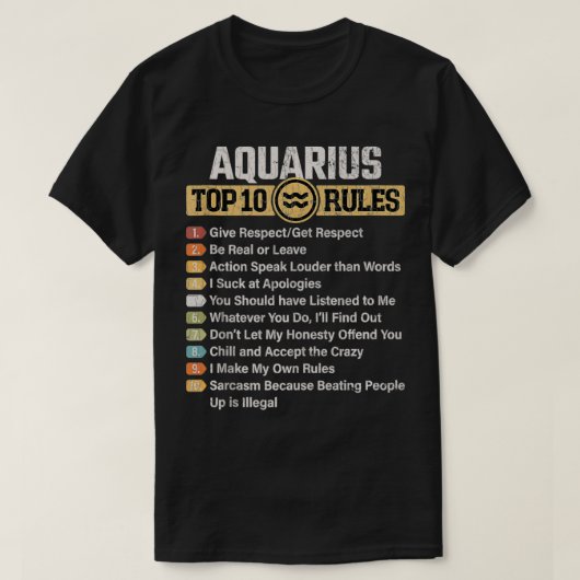 Zodiac Sign Funny Top 10 Regeln der Aquarius Grafi (Design vorne)