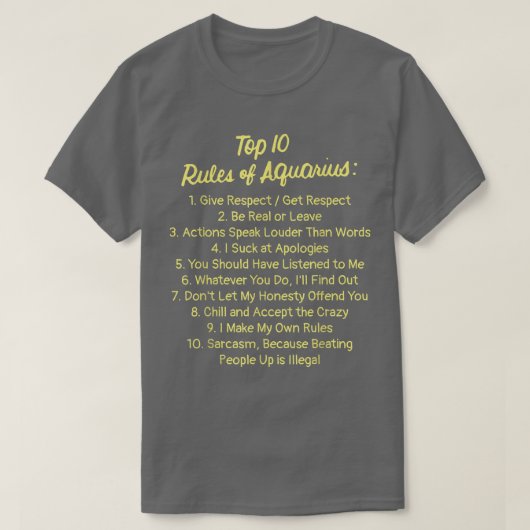 Zodiac Sign Funny Top 10 Rules Of Aquarius2584 (Design vorne)
