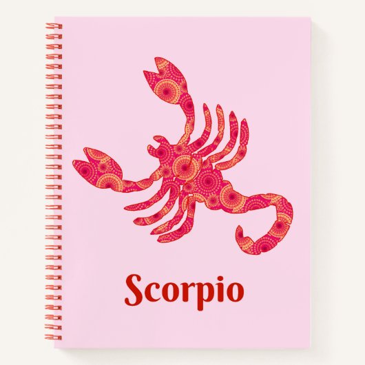 Zodiac Sign für Scorpio in Red and Coral Journal Notizblock (Vorderseite)