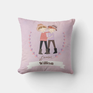 Zodiac Sign Gemini Boy Fügen Sie einen Namen Throw Kissen