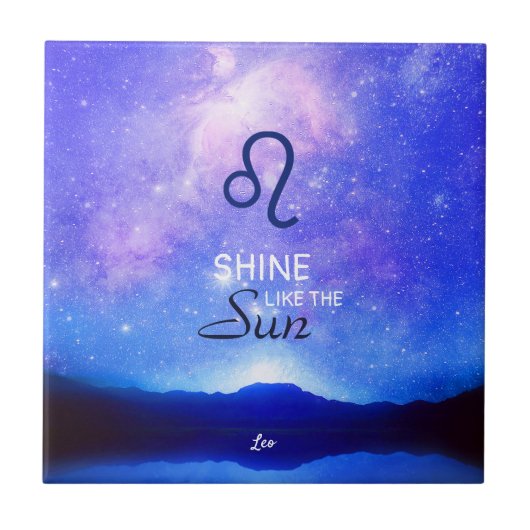 Zodiac Sign Leo Dreamy Star Sky Quote Fliese (Vorderseite)