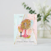 Zodiac Sign Leo The Lion Whimsical Girl Red Yellow Postkarte (Stehend Vorderseite)
