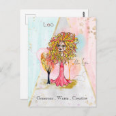 Zodiac Sign Leo The Lion Whimsical Girl Red Yellow Postkarte (Vorne/Hinten)