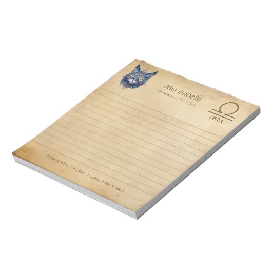 Zodiac Sign Libra & Celestial Cat Notepad Notizblock (Rotiert)