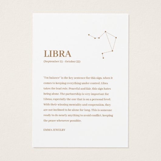 Zodiac Sign Libra Juwelier Display Card (Rückseite)