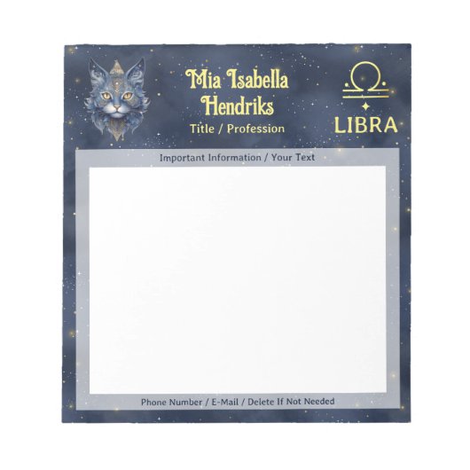 Zodiac Sign Libra & Mystical Cat - Notepad Notizblock (Vorderseite)
