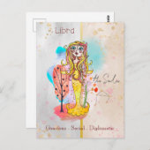 Zodiac Sign Libra The Scales Girl Yellow Postkarte (Vorne/Hinten)