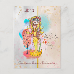 Zodiac Sign Libra The Scales Girl Yellow Postkarte