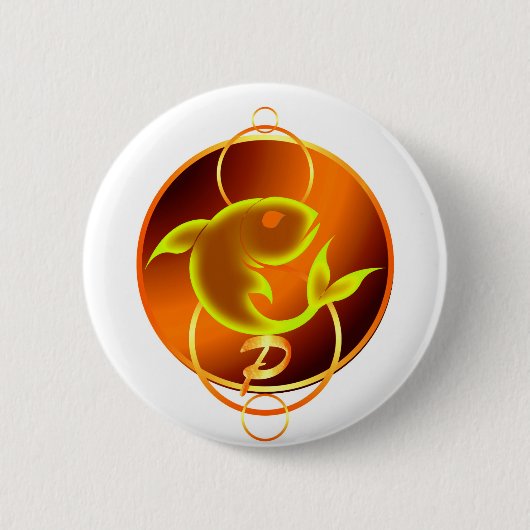 Zodiac Sign Orange Pisces Design Button (Vorderseite)