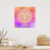 Zodiac Sign Pink Ombre Karo Poster (Küche)