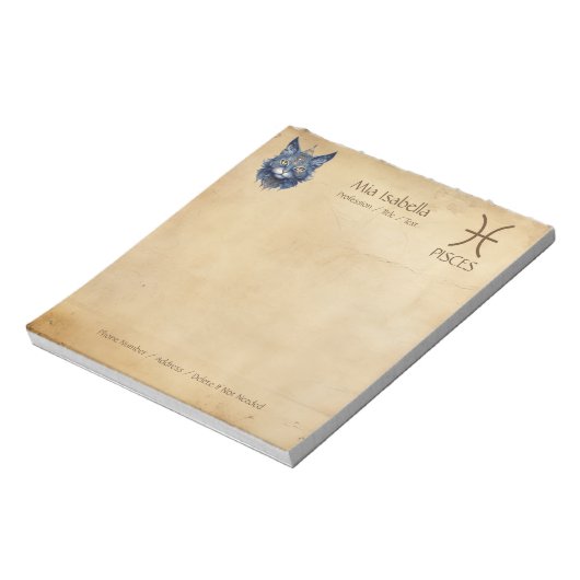 Zodiac Sign Pisces & Celestial Cat - Notepad Notizblock (Rotiert)