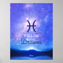 Zodiac Sign Pisces Dreamy Star Sky Quote Poster