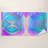 Zodiac Sign Pisces Gold auf farbenprächtigem Hinte Strandtuch (Vorderseite)