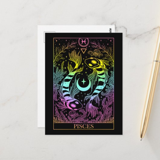 Zodiac sign Pisces Tarot Card Postkarte (Vorderseite/Rückseite Beispiel)
