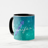 Zodiac Sign Sagittarier auf Aquamarinem Sternenhim Tasse (Vorderseite Links)
