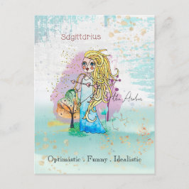 Zodiac Sign Sagittarier The Archer Girl Blue Postkarte