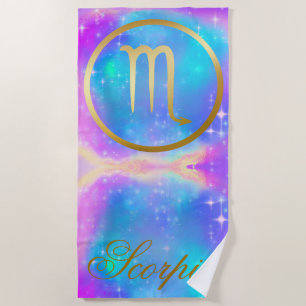 Zodiac Sign Scorpio Gold auf farbenprächtigem Hint Strandtuch