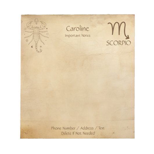 Zodiac Sign Scorpio - Personalizable Notepad Notizblock (Vorderseite)