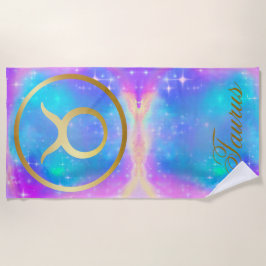 Zodiac Sign Taurus Gold auf farbenprächtigem Hinte Strandtuch