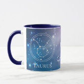 Zodiac Sign TAURUS Lila Blue Name Monogramm Tasse (Links)