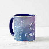 Zodiac Sign TAURUS Lila Blue Name Monogramm Tasse (Vorderseite Links)