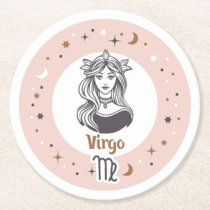 Zodiac Sign Virgo Runder Pappuntersetzer