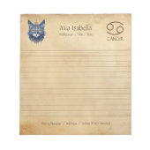 Zodiac-Signalkarzinom und Celestial Cat Notepad Notizblock (Vorderseite)