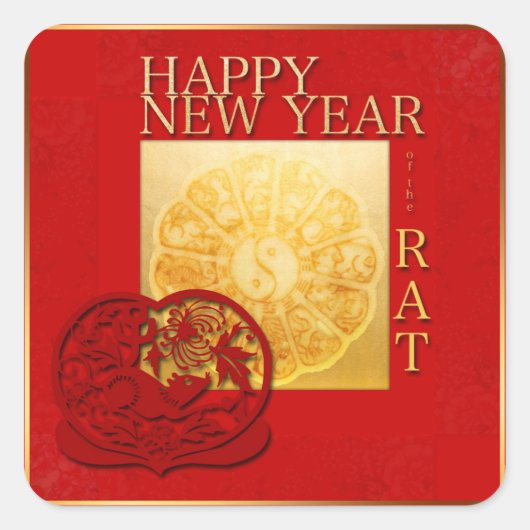 Zodiac signiert Yin Yang Chinese Rat Year 2020 Squ Quadratischer Aufkleber (Vorderseite)