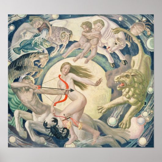 Zodiac Signs Vintage Himmelskarte Poster (Vorne)