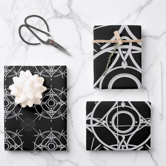 Zodiac Silver Lined Black Illustration Geschenkpapier Set (Vorderseite)