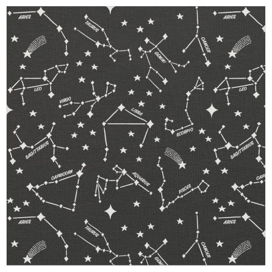 Zodiac Star Maps White on Black Cheeky Hexe® Stoff (Nahaufnahme)