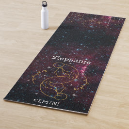Zodiac Star Sign Gemini Monogram Glitzer Burgundy Yogamatte
