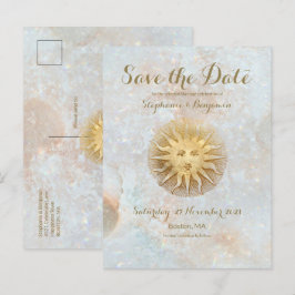 Zodiac Sun Ice Blue Celestial Gold Save the Date Ankündigungspostkarte
