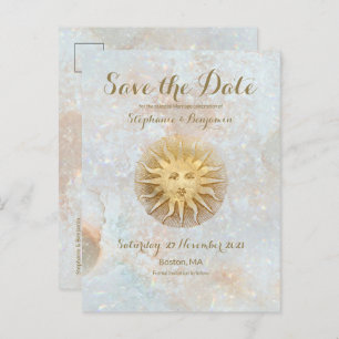 Zodiac Sun Ice Blue Celestial Gold Save the Date Ankündigungspostkarte