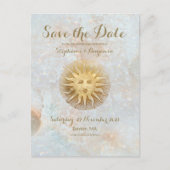 Zodiac Sun Ice Blue Celestial Gold Save the Date Ankündigungspostkarte (Vorderseite)