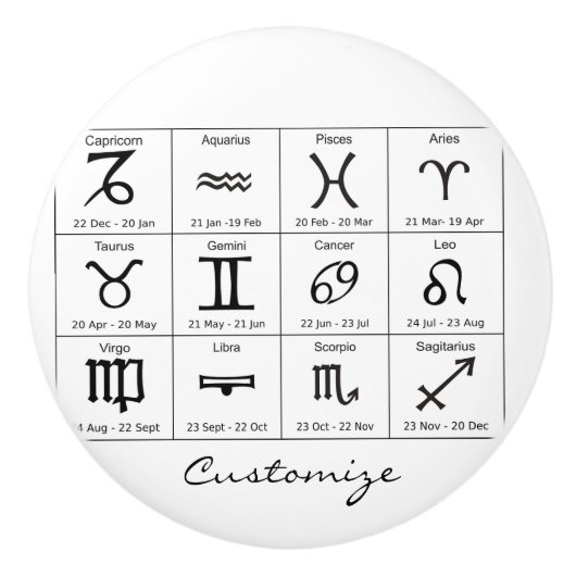 Zodiac Sun Sign Astrologie Kalender Thunder_Cove Keramikknauf (Vorderseite)