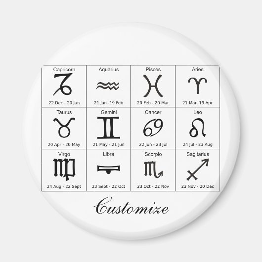 Zodiac Sun Sign Astrologie Kalender Thunder_Cove Magnet (Vorne)