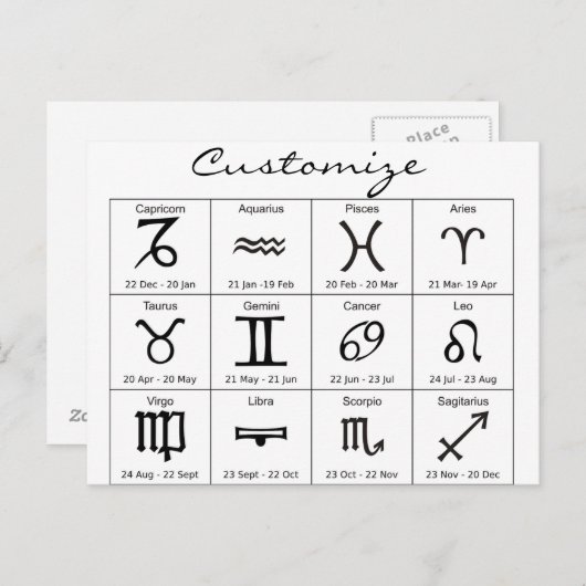Zodiac Sun Sign Astrologie Kalender Thunder_Cove Postkarte (Vorne/Hinten)